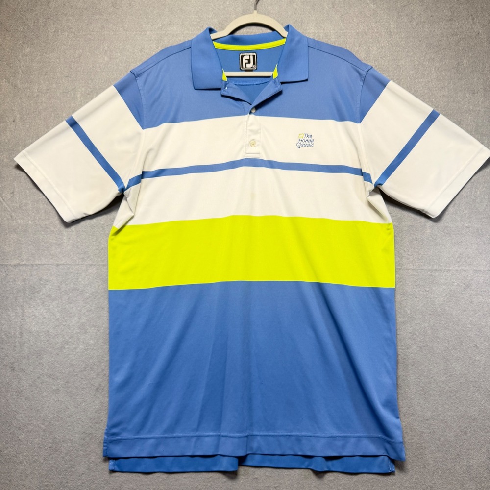 FootJoy Mens XL The‎ Honda Classic Golf Polo Shirt Blue White Lime Striped XL